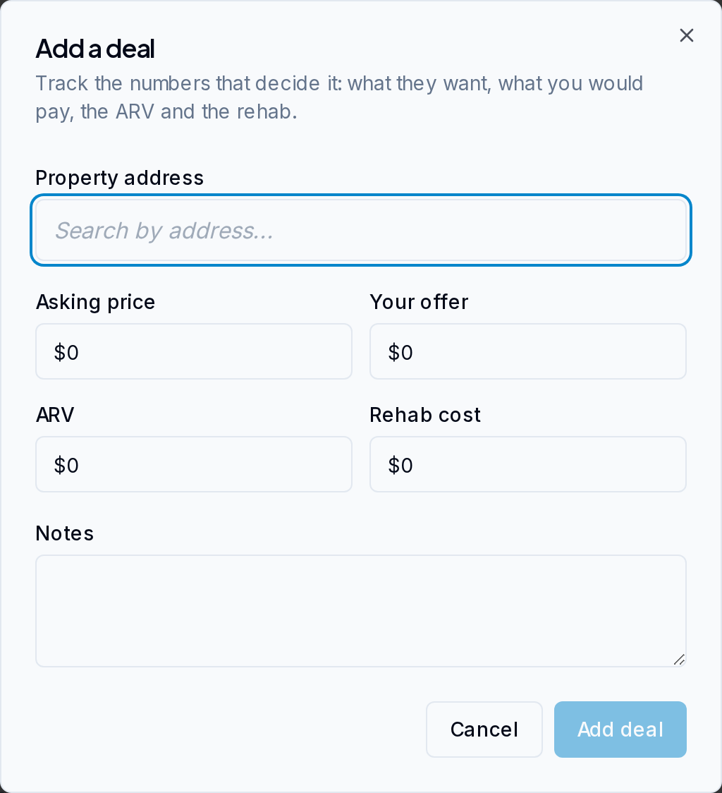 Adding a deal takes one field